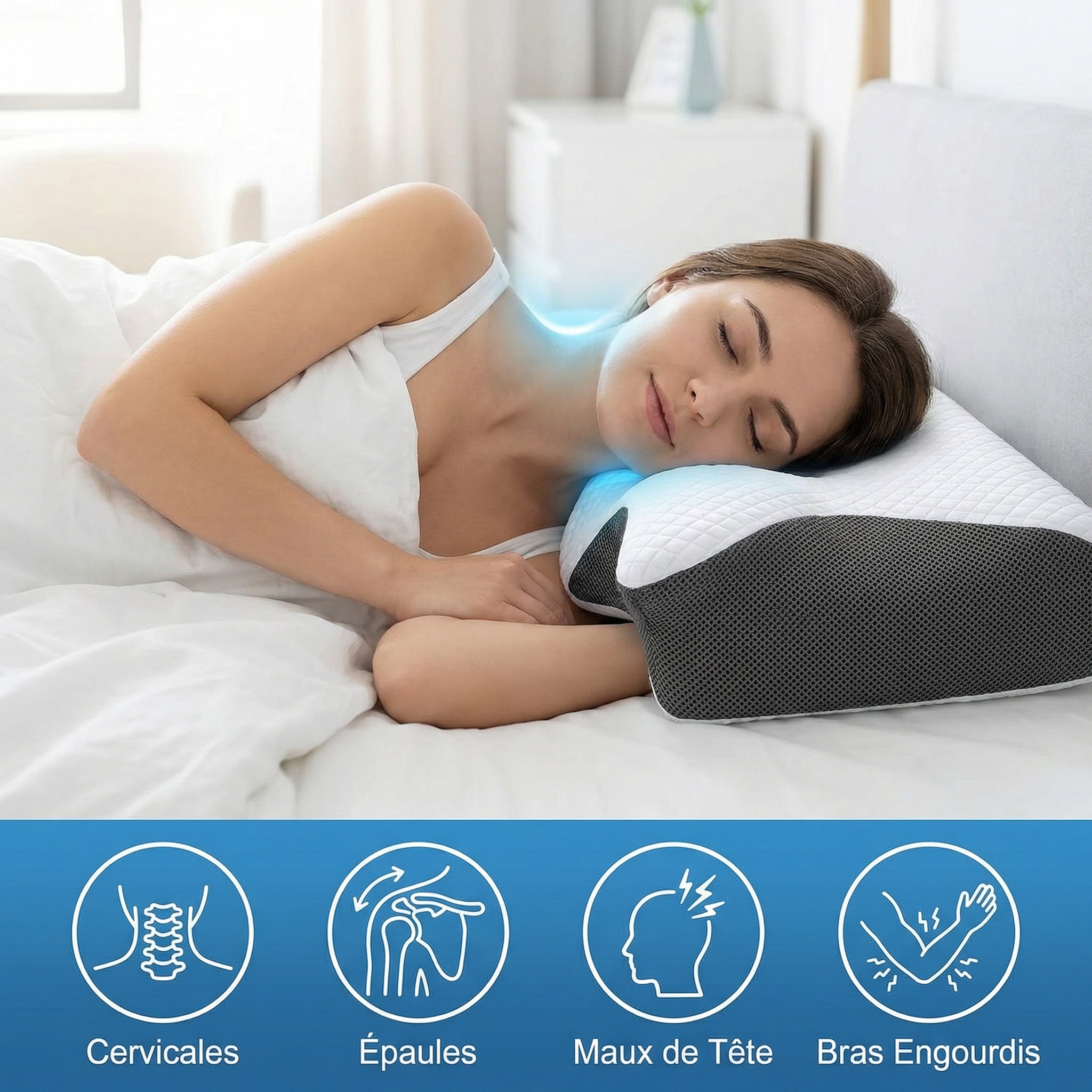 Alignement cervical optimal avec oreiller ergonomique à mémoire de forme ErgoNuit