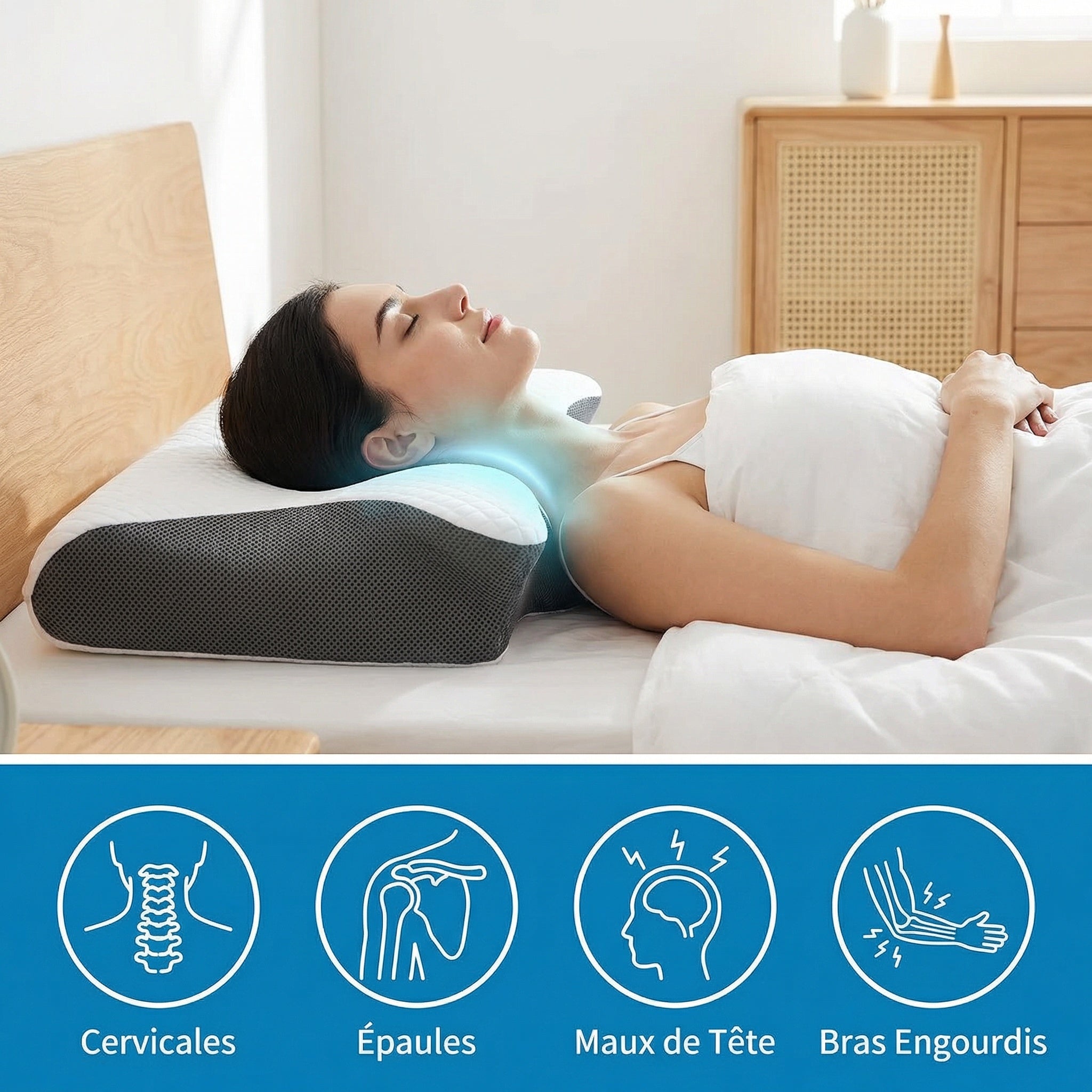 Oreiller orthopédique cervical pour dormir sur le dos et sur le côté sans douleur