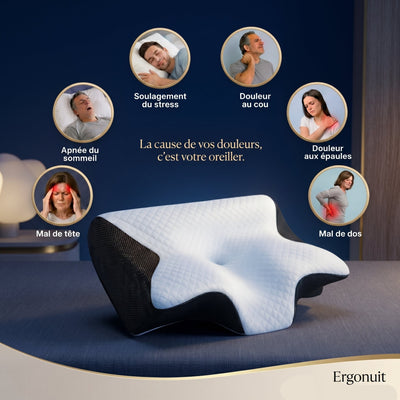 Alignement cervical optimal avec oreiller ergonomique à mémoire de forme ErgoNuit